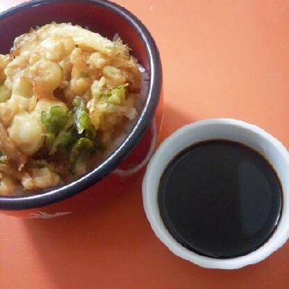 お惣菜のかき揚げです！
手作りのつゆをかけて、とっても美味しい丼になりました♪♪♪
素敵なアイデアありがとうございました(^^)